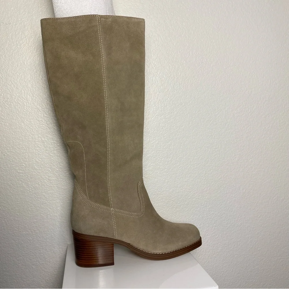 Nine West Beige Taupe Knee-High Block Heel Boots Size 10